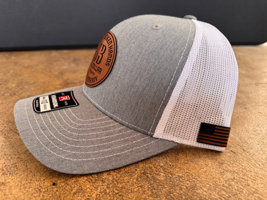 Leather Patch Hat – Gray & White | 153 Blue Collar