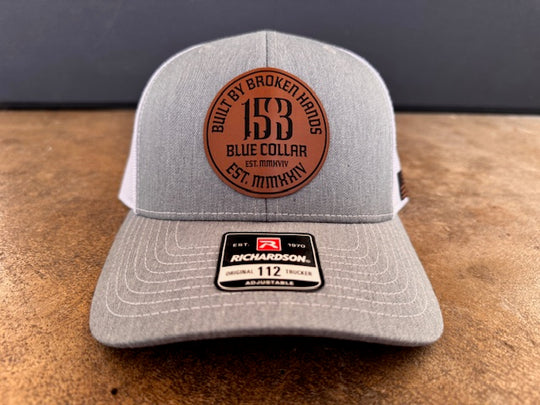Leather Patch Hat – Gray & White | 153 Blue Collar